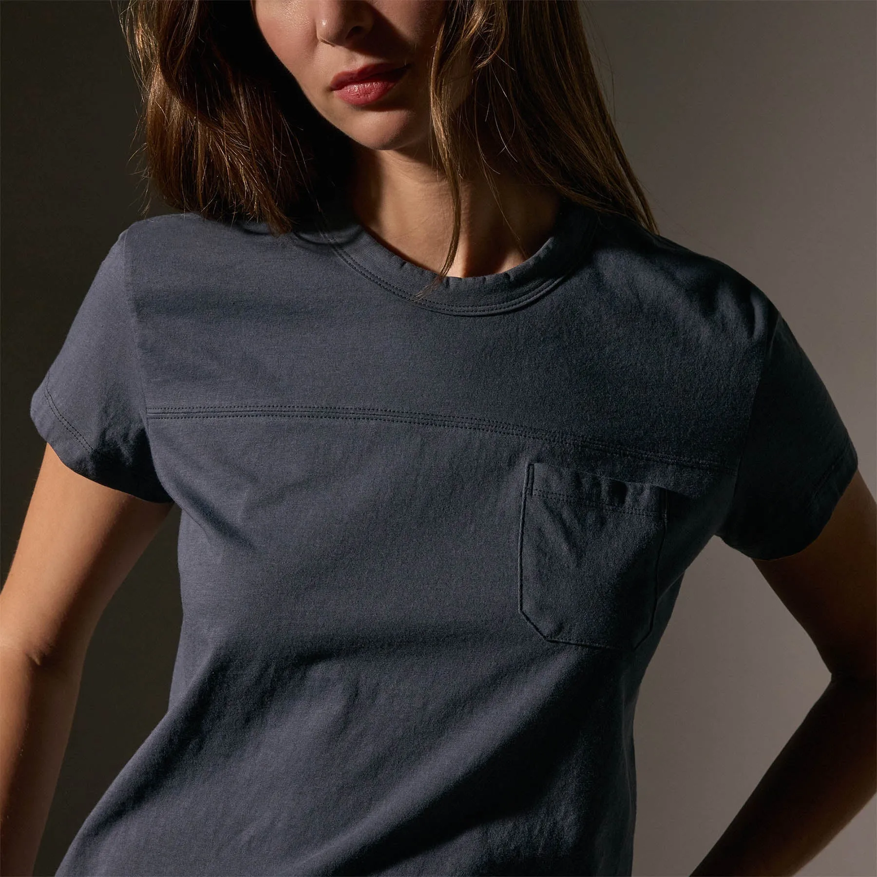 Cotton Linen Retro Pocket Tee - Asphalt