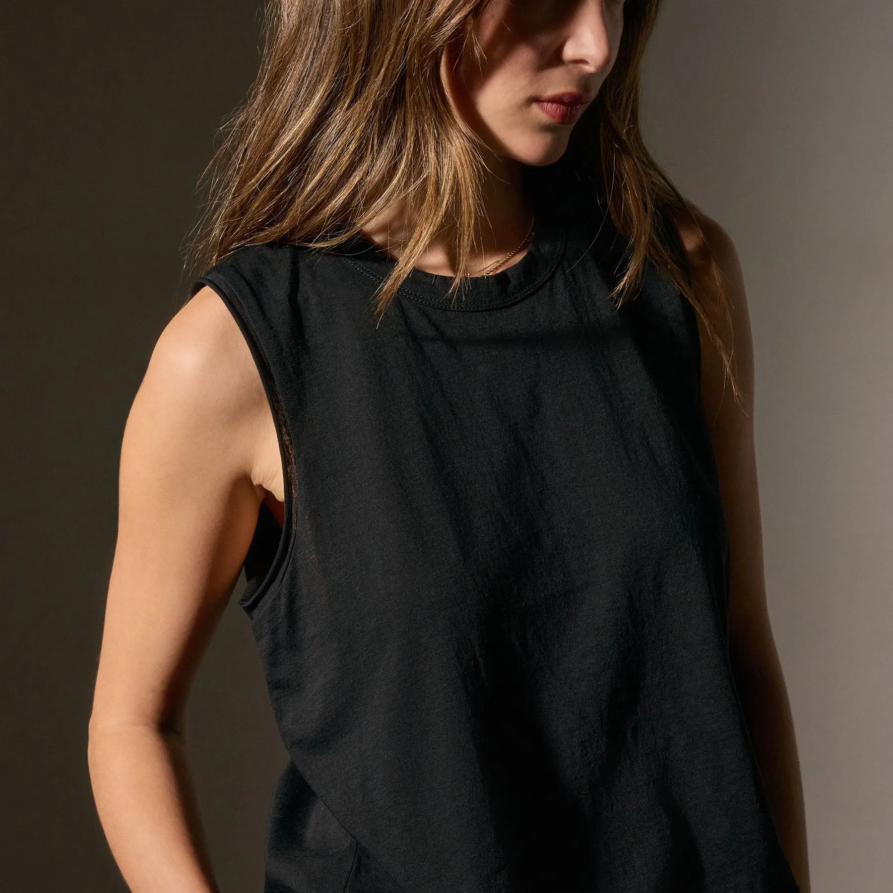 Cotton Linen Silk Shell Top - Black