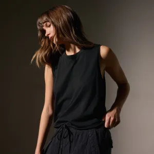 Cotton Linen Silk Shell Top - Black
