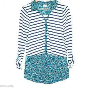 Cream & Aqua Paisley Button Up (9-H15)