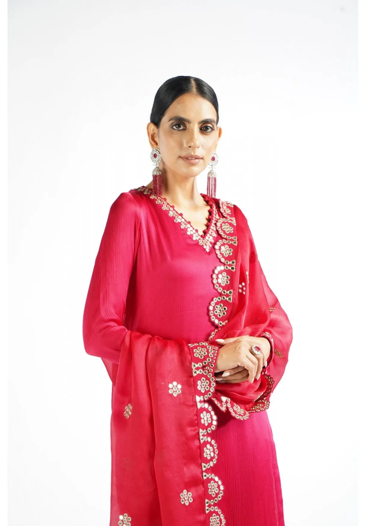 Crimson Red Straight Kurta Pant Set