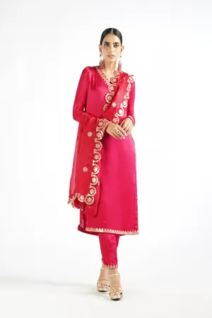 Crimson Red Straight Kurta Pant Set