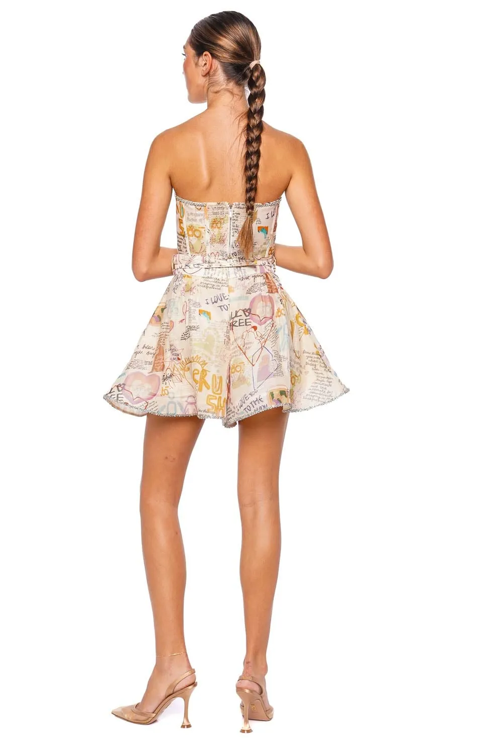 Crush Embellished Belted Tuck Skort