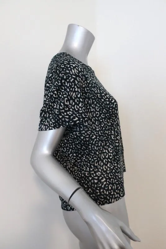 Current/Elliott Tee Clary Hunter Green Leopard Print Linen Size 1 T-Shirt Top