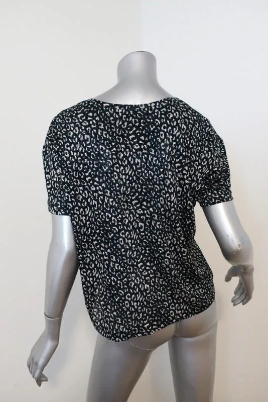 Current/Elliott Tee Clary Hunter Green Leopard Print Linen Size 1 T-Shirt Top