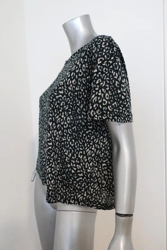 Current/Elliott Tee Clary Hunter Green Leopard Print Linen Size 1 T-Shirt Top