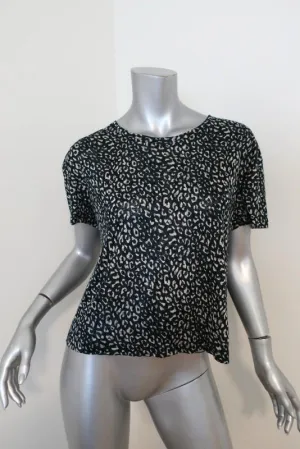 Current/Elliott Tee Clary Hunter Green Leopard Print Linen Size 1 T-Shirt Top