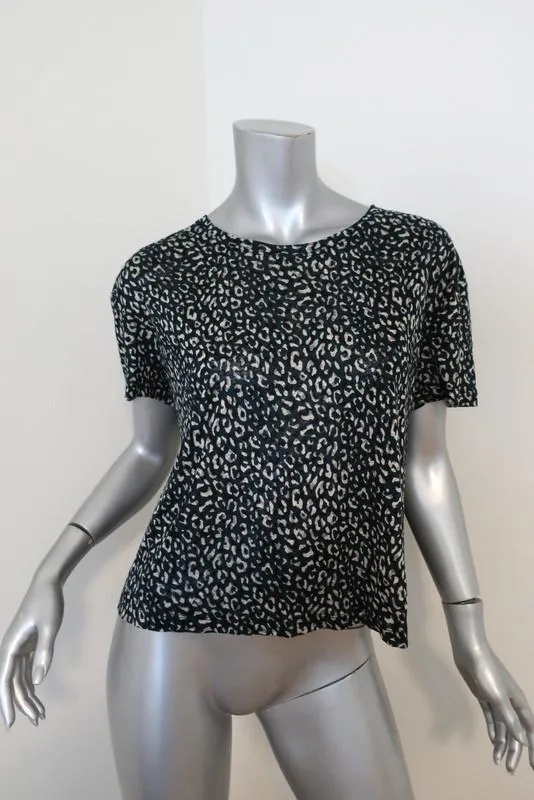 Current/Elliott Tee Clary Hunter Green Leopard Print Linen Size 1 T-Shirt Top