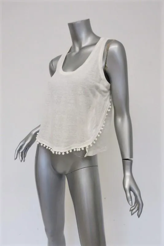 Derek Lam 10 Crosby Pom Pom Tank Top White Linen Jersey Size Extra Small
