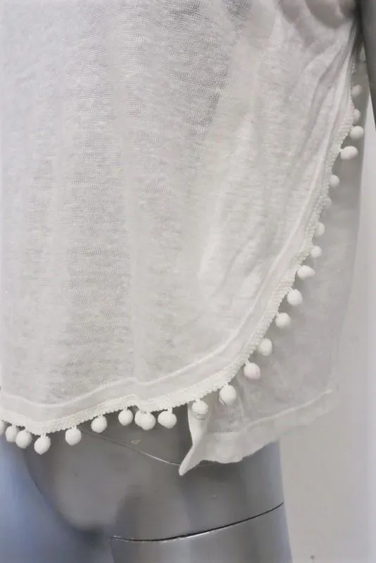 Derek Lam 10 Crosby Pom Pom Tank Top White Linen Jersey Size Extra Small