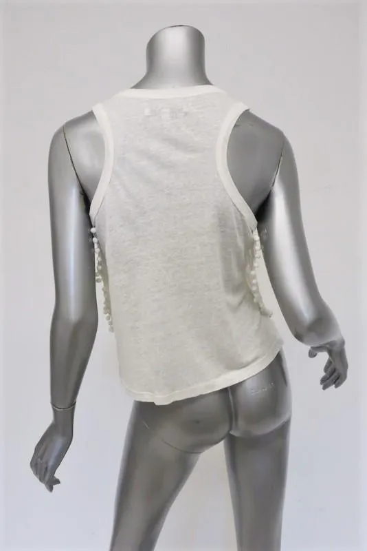 Derek Lam 10 Crosby Pom Pom Tank Top White Linen Jersey Size Extra Small