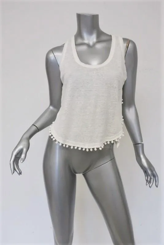 Derek Lam 10 Crosby Pom Pom Tank Top White Linen Jersey Size Extra Small