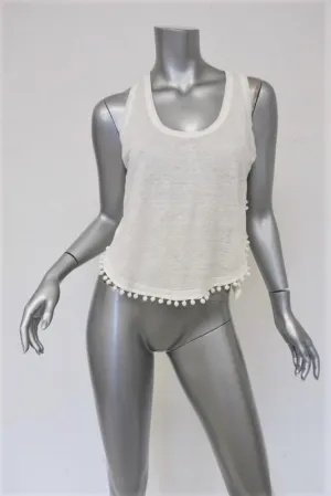 Derek Lam 10 Crosby Pom Pom Tank Top White Linen Jersey Size Extra Small