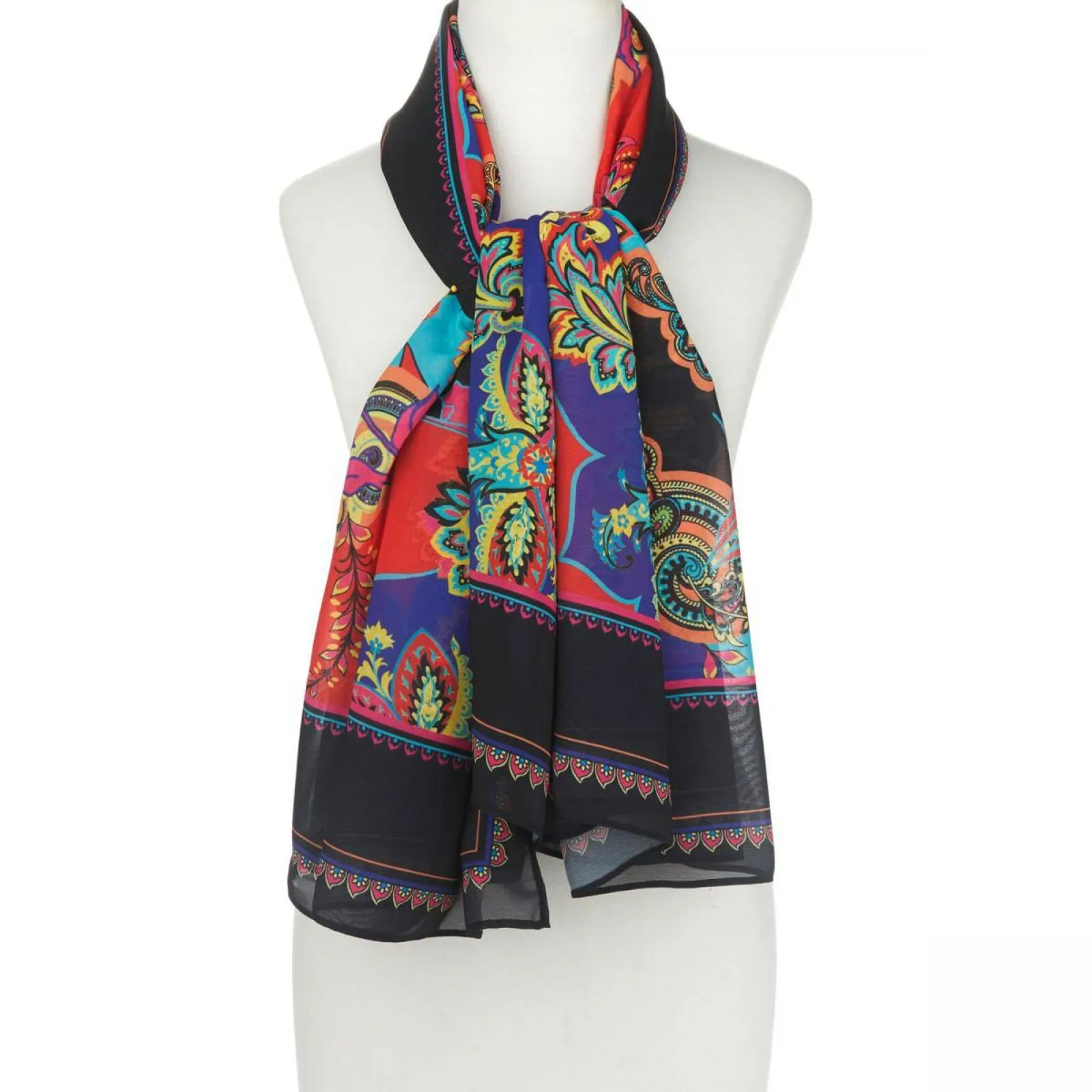 DG2 by Diane Gilman Women's Chiffon Printed Square Scarf Black