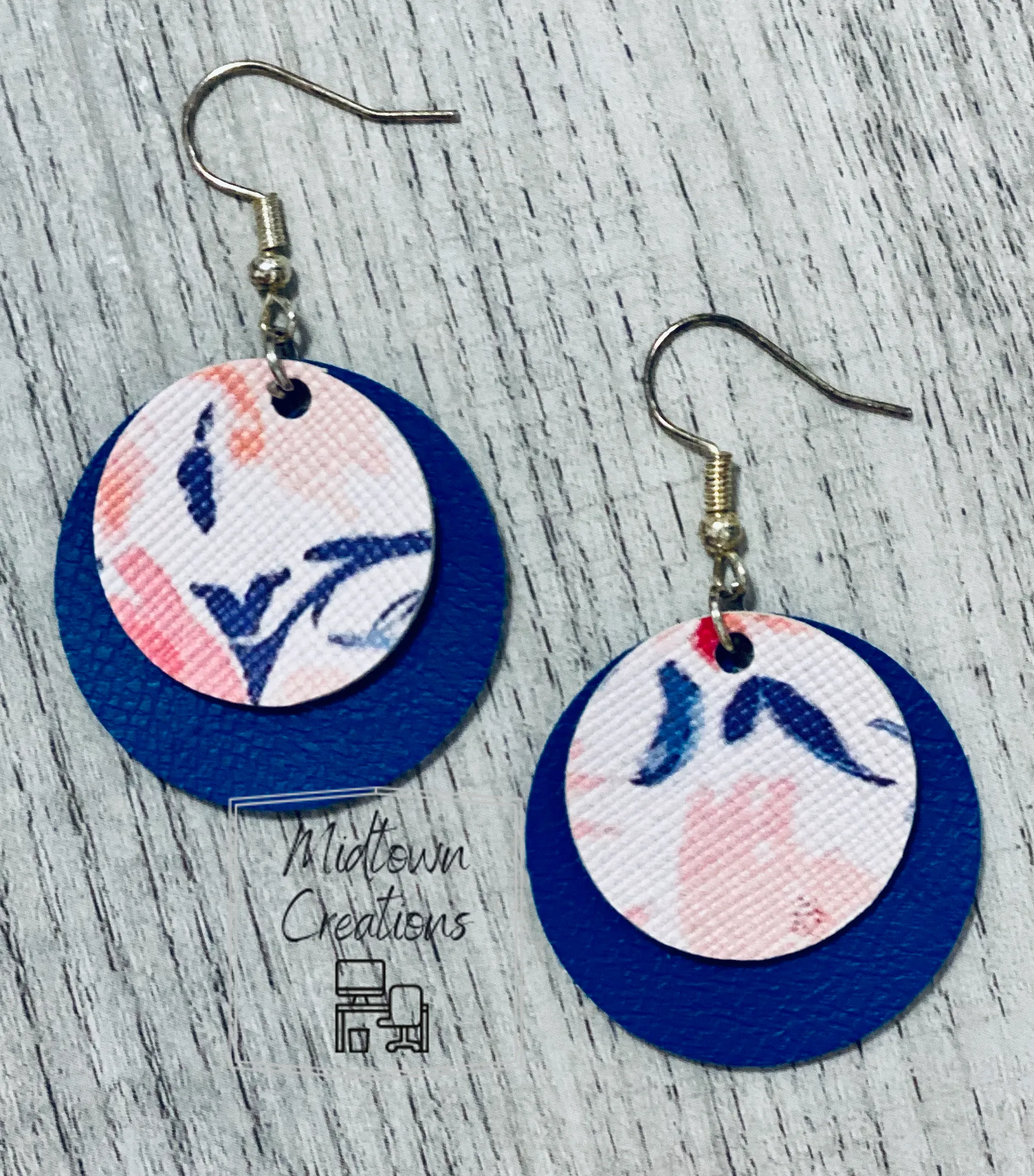 Double Layer Round Floral Leather Earrings