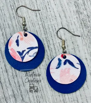 Double Layer Round Floral Leather Earrings