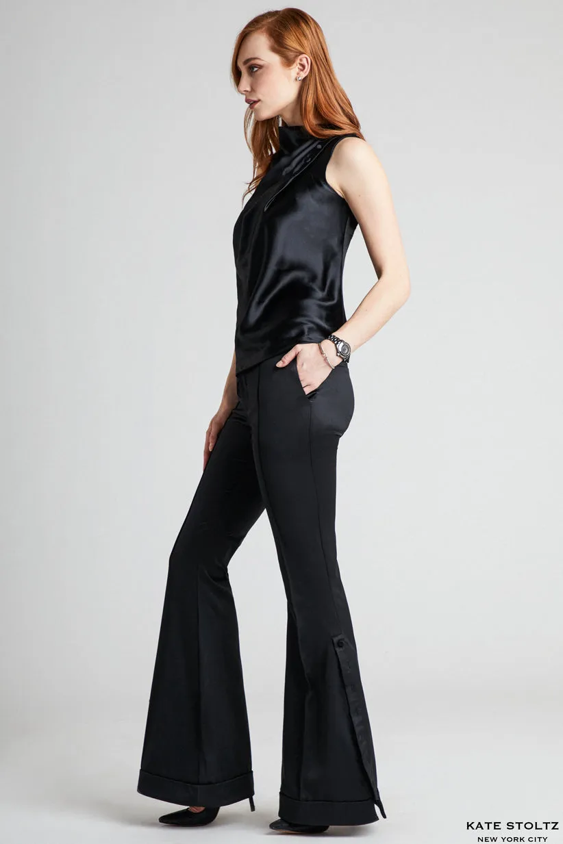 Draped Crepe Back Silk Blouse with Button Detail