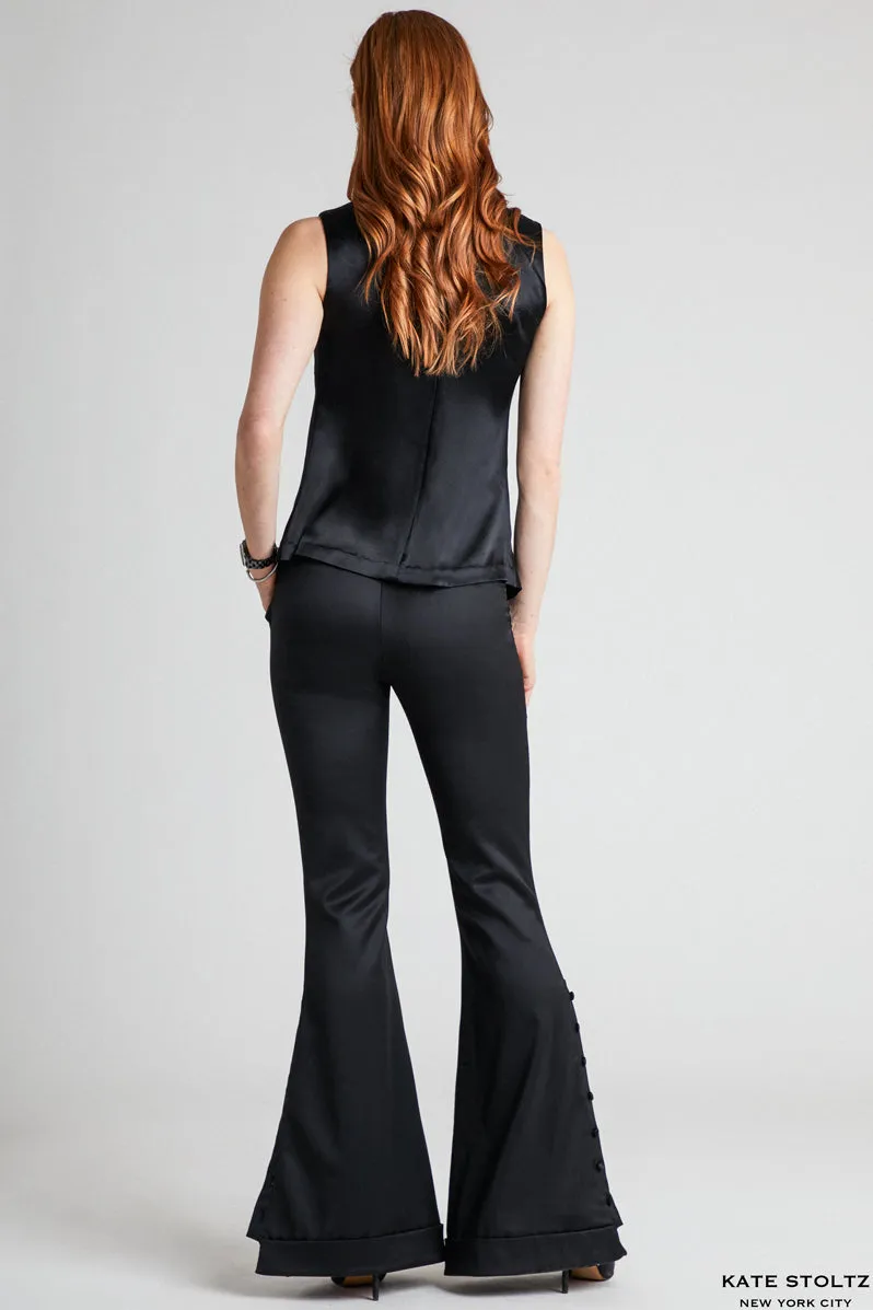 Draped Crepe Back Silk Blouse with Button Detail