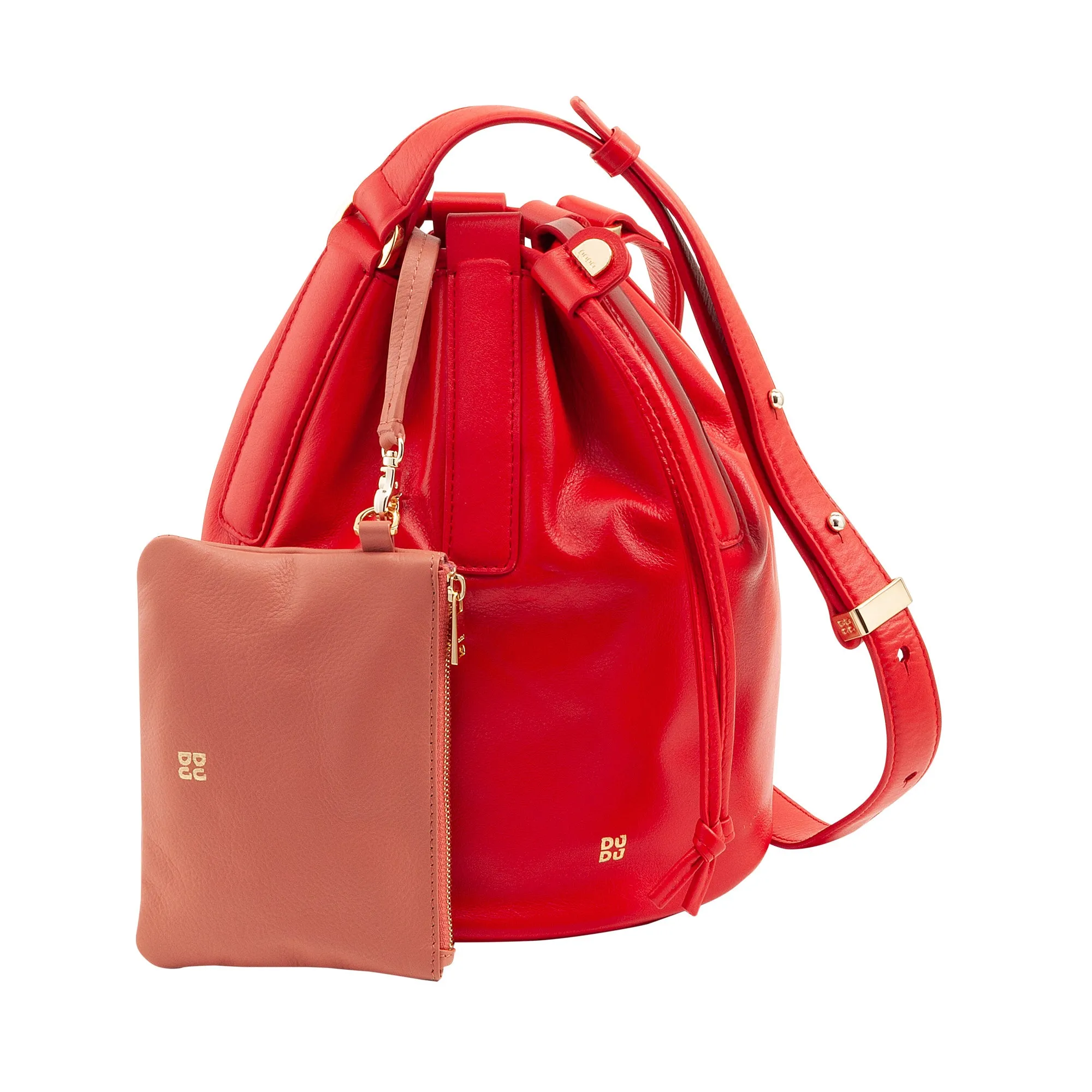 DUDU Bag with large leather women's bucket with adjustable shoulder strap and coulisse closure - Elegant, spacious and practical bag for everyday use and special occasions