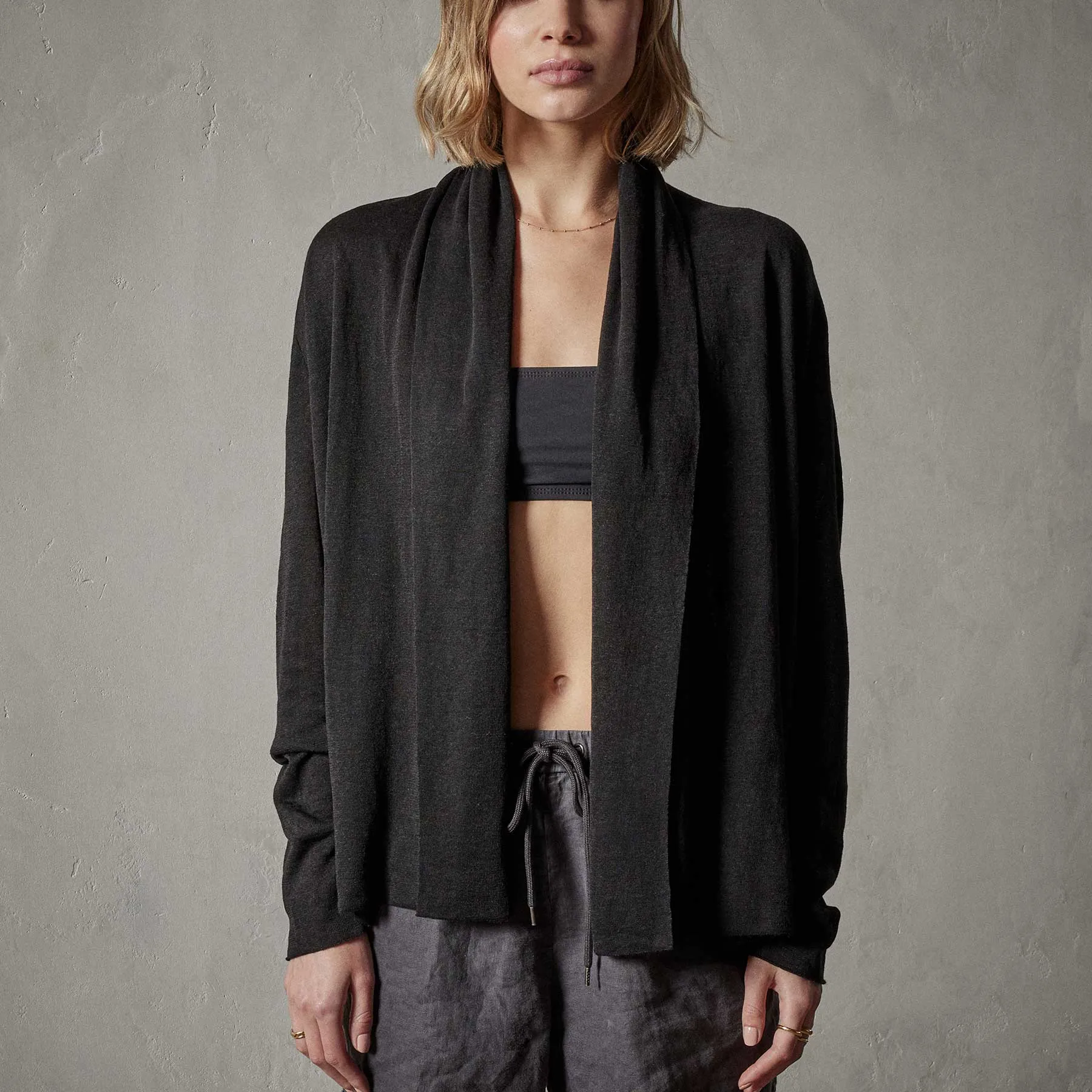 Dunes linen Cardigan  - Black/Black