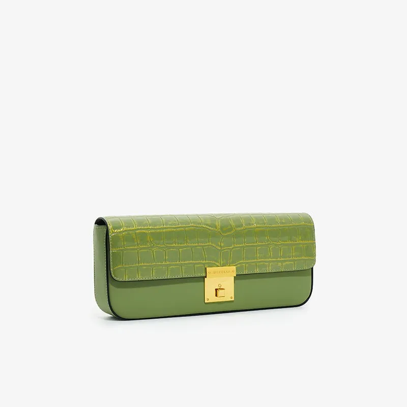 Embossed Leather Baguette Bag