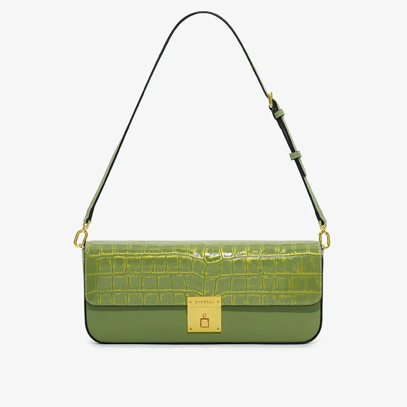Embossed Leather Baguette Bag