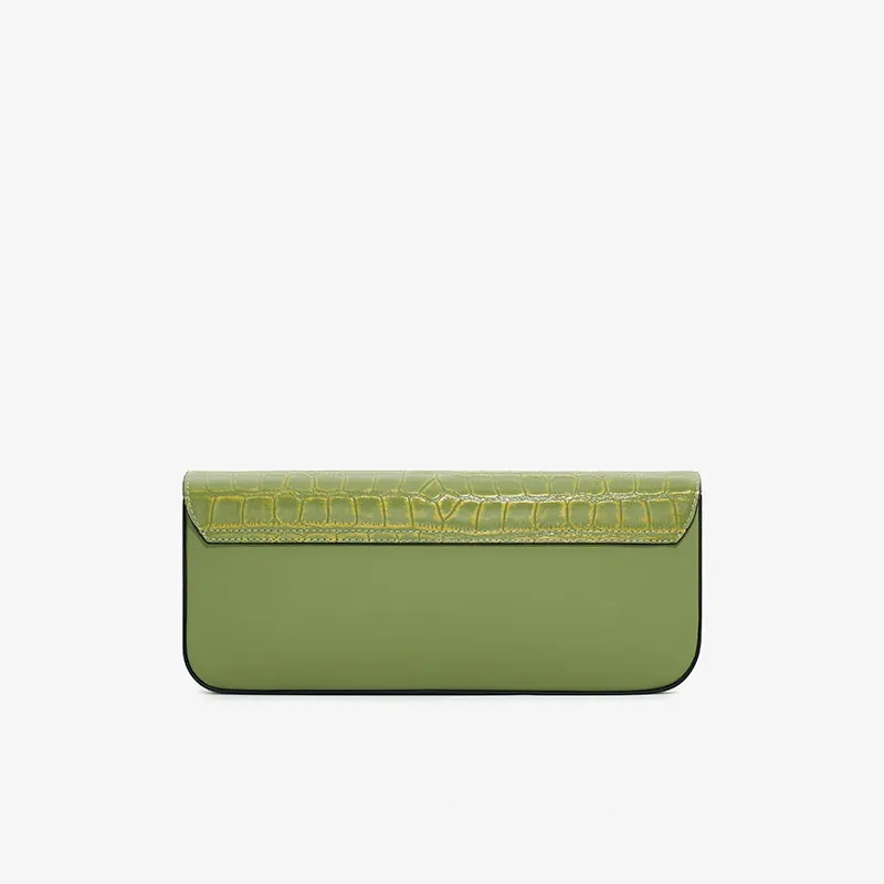 Embossed Leather Baguette Bag