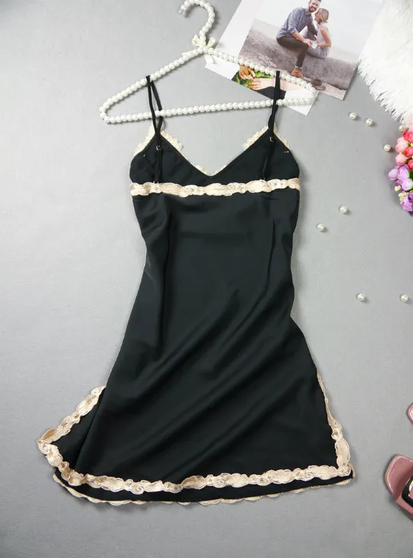 Embroidered Mini Night Dress Silk Lace Nightie Sleepwear