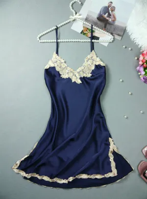 Embroidered Mini Night Dress Silk Lace Nightie Sleepwear