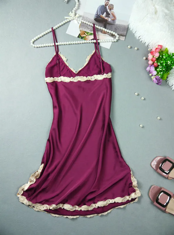 Embroidered Mini Night Dress Silk Lace Nightie Sleepwear