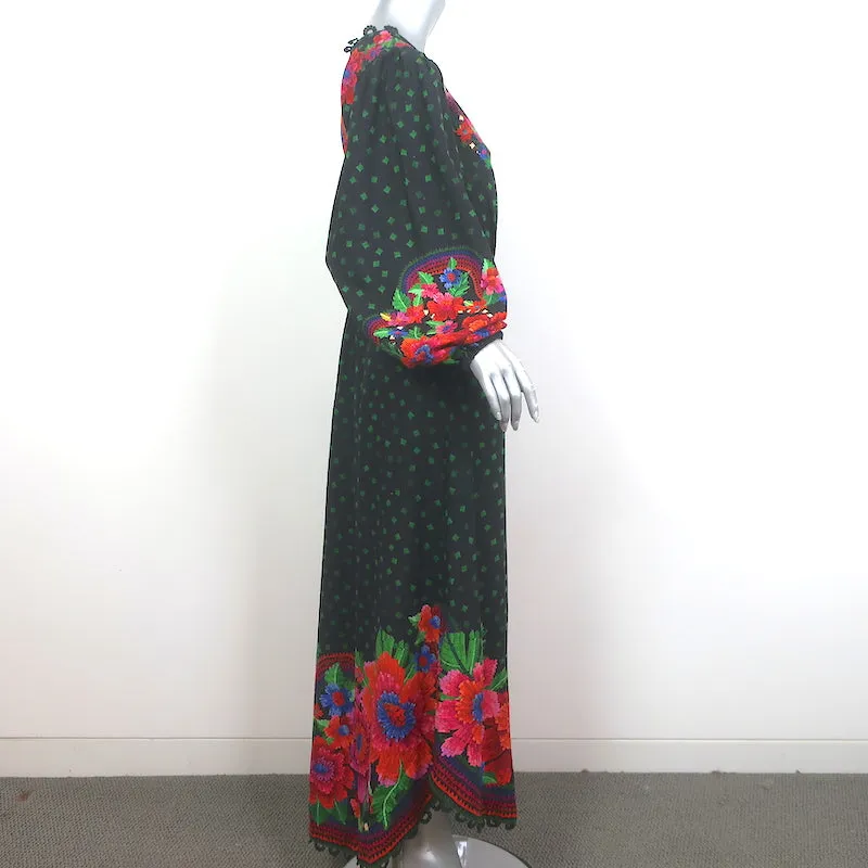 FARM Rio Blooming Garden Long Sleeve Maxi Dress Black Linen-Blend Size Medium
