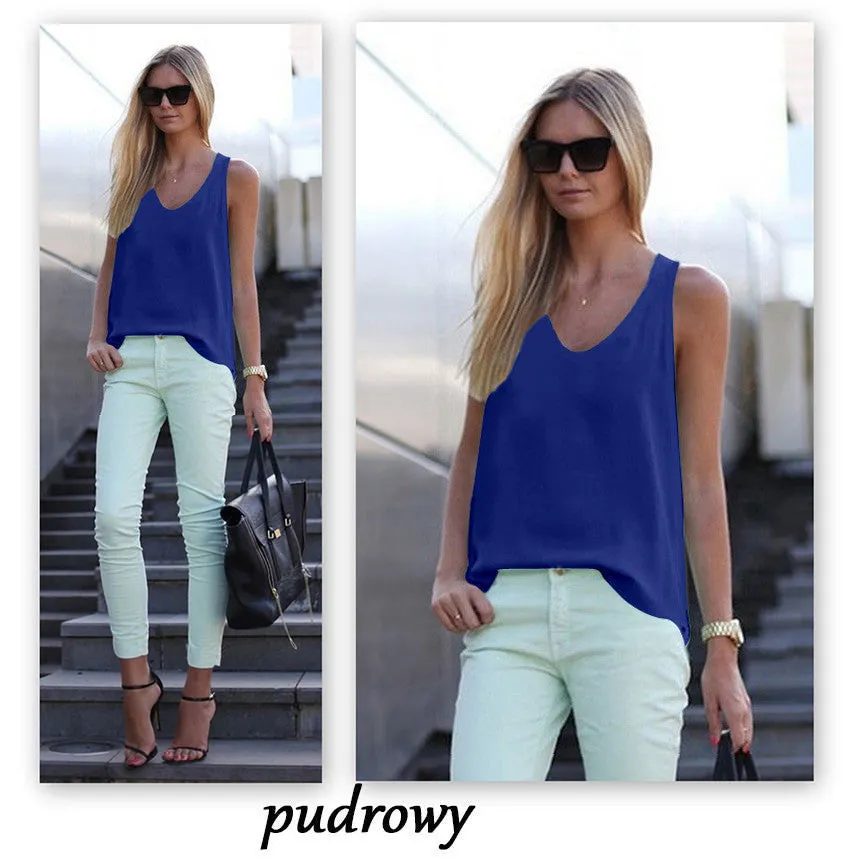 Fashion Spagetti Strap Vest Tank Top Womens Chiffon Sleeveless t-shirts Plus Size Camis T Shirt LJ3943E