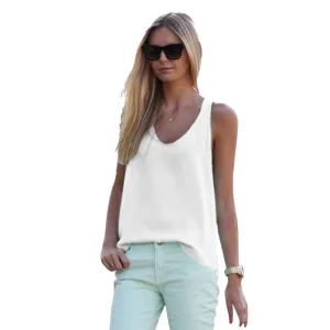 Fashion Spagetti Strap Vest Tank Top Womens Chiffon Sleeveless t-shirts Plus Size Camis T Shirt LJ3943E