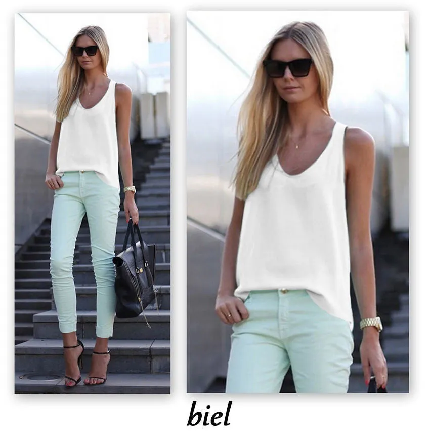 Fashion Spagetti Strap Vest Tank Top Womens Chiffon Sleeveless t-shirts Plus Size Camis T Shirt LJ3943E