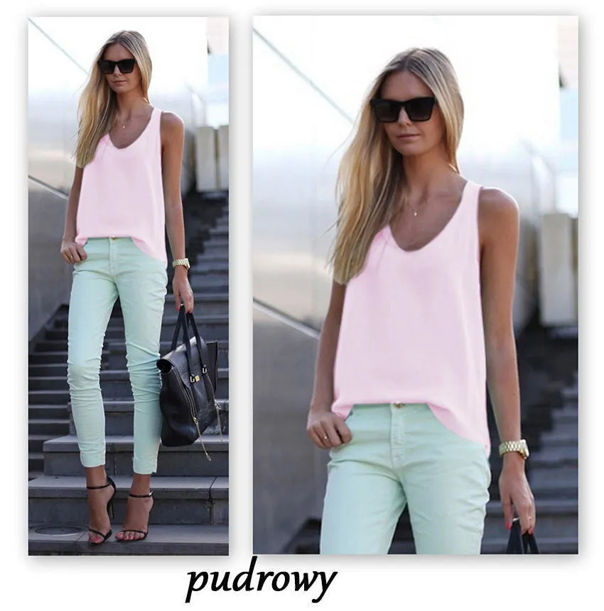 Fashion Spagetti Strap Vest Tank Top Womens Chiffon Sleeveless t-shirts Plus Size Camis T Shirt LJ3943E