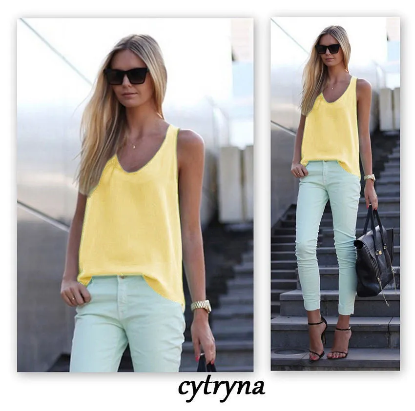 Fashion Spagetti Strap Vest Tank Top Womens Chiffon Sleeveless t-shirts Plus Size Camis T Shirt LJ3943E