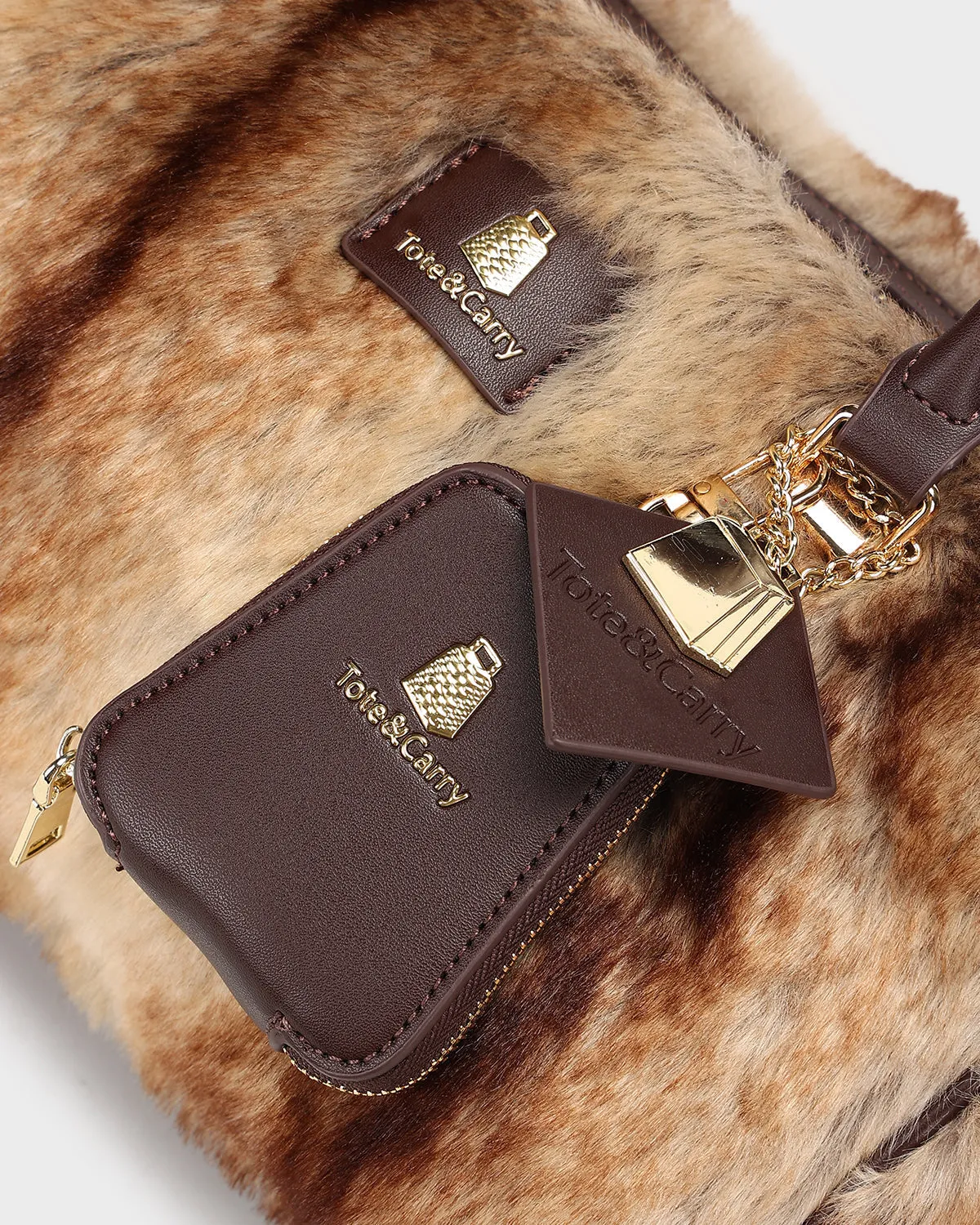 Faux Chinchilla Purse in Coffee Brown