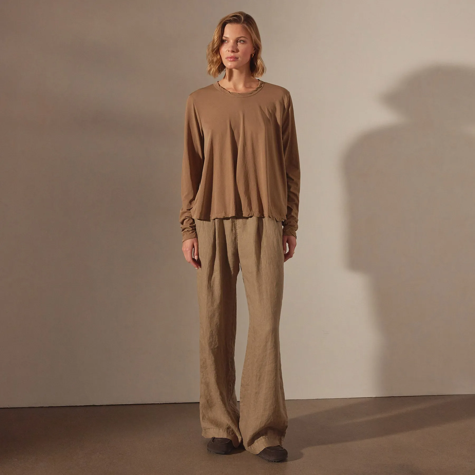 Fine Gauge A Line Long Sleeve Tee - Cashew