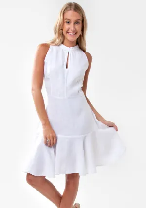 Flounce Linen Dress With Keyhole
