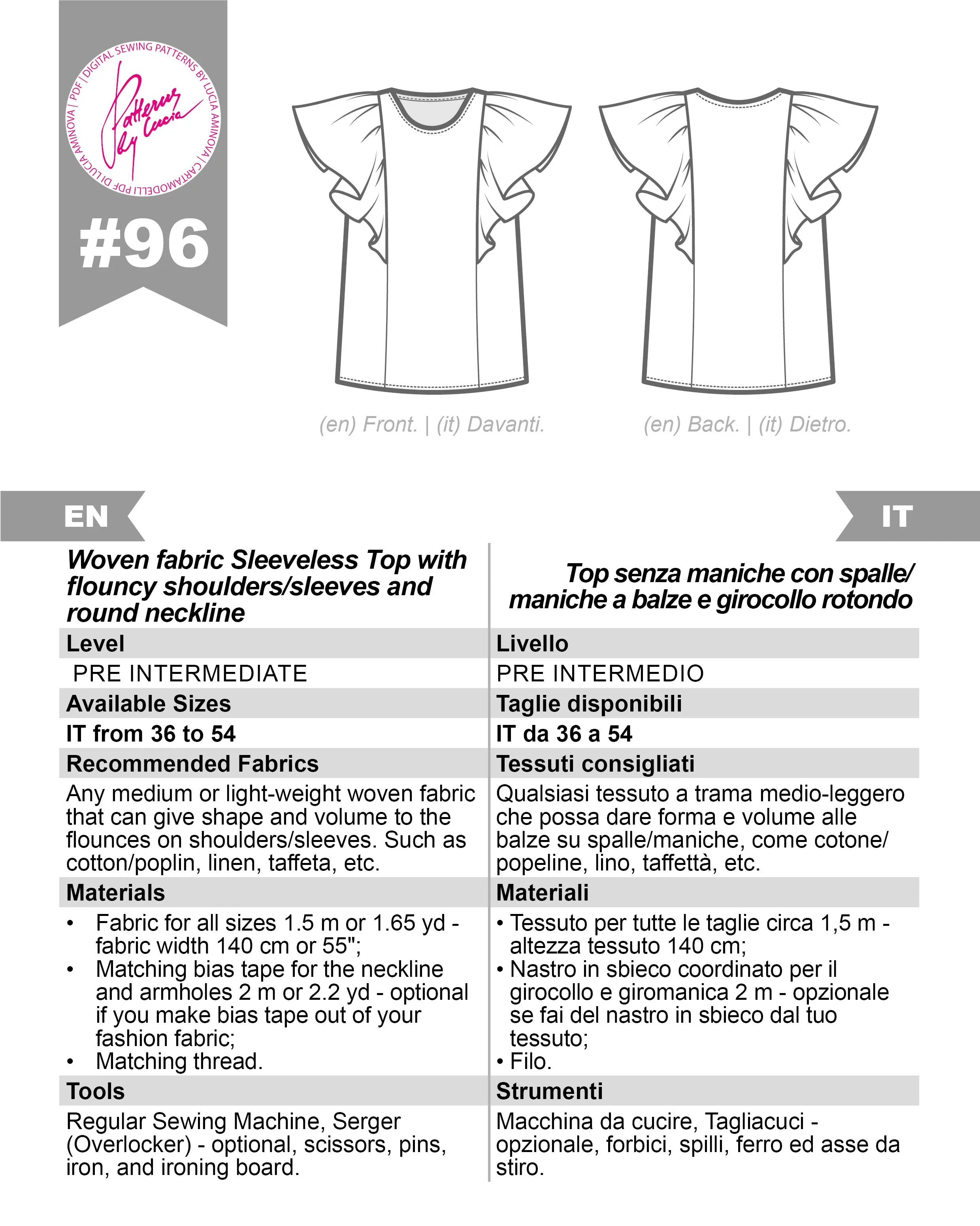 Flouncy Top Sewing Pattern N.96