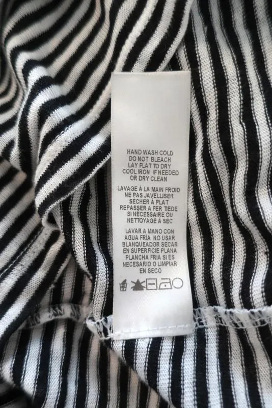 FRAME Ruffle Cuff Long Sleeve Top Black/White Striped Linen Size Small
