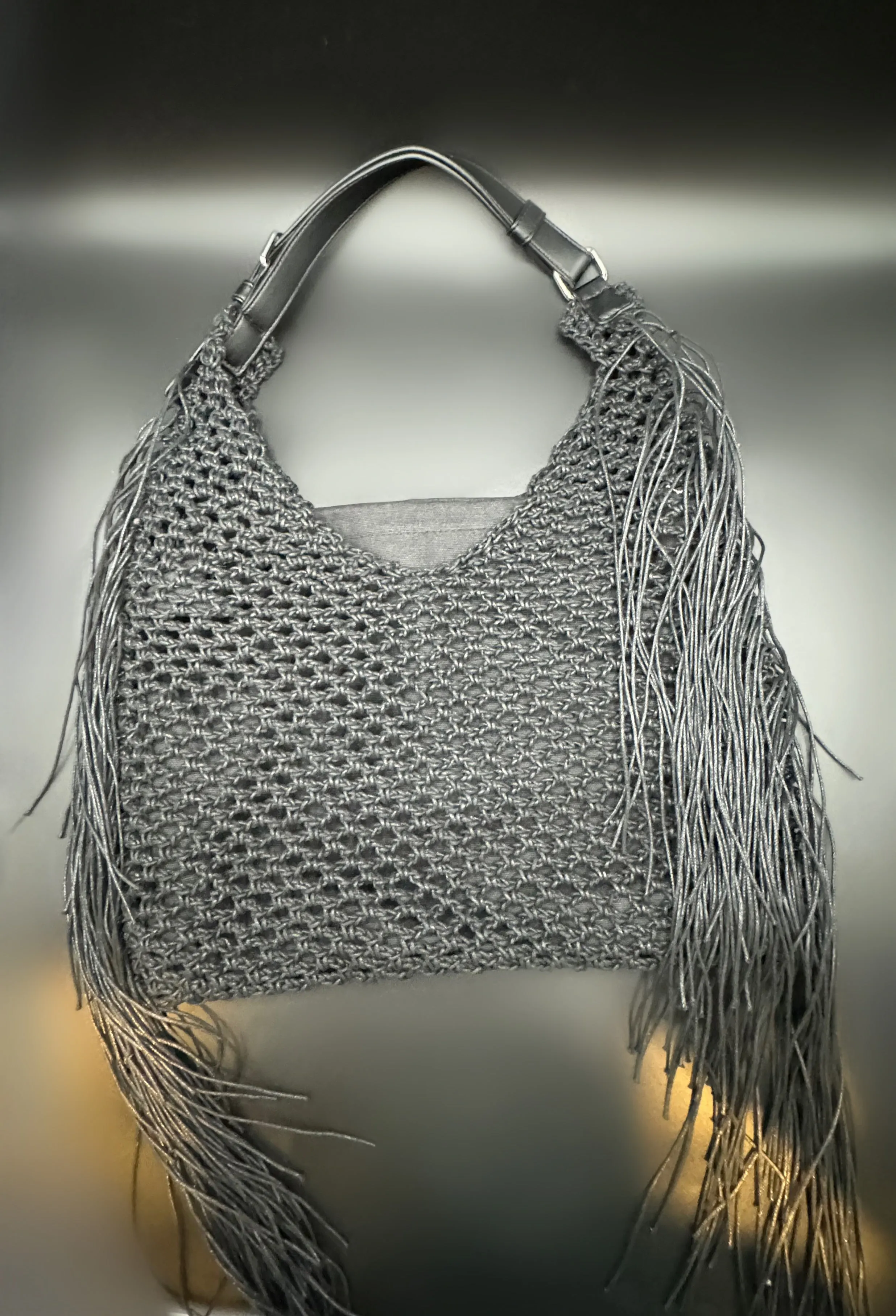 Fringe Shoulder Tote Black