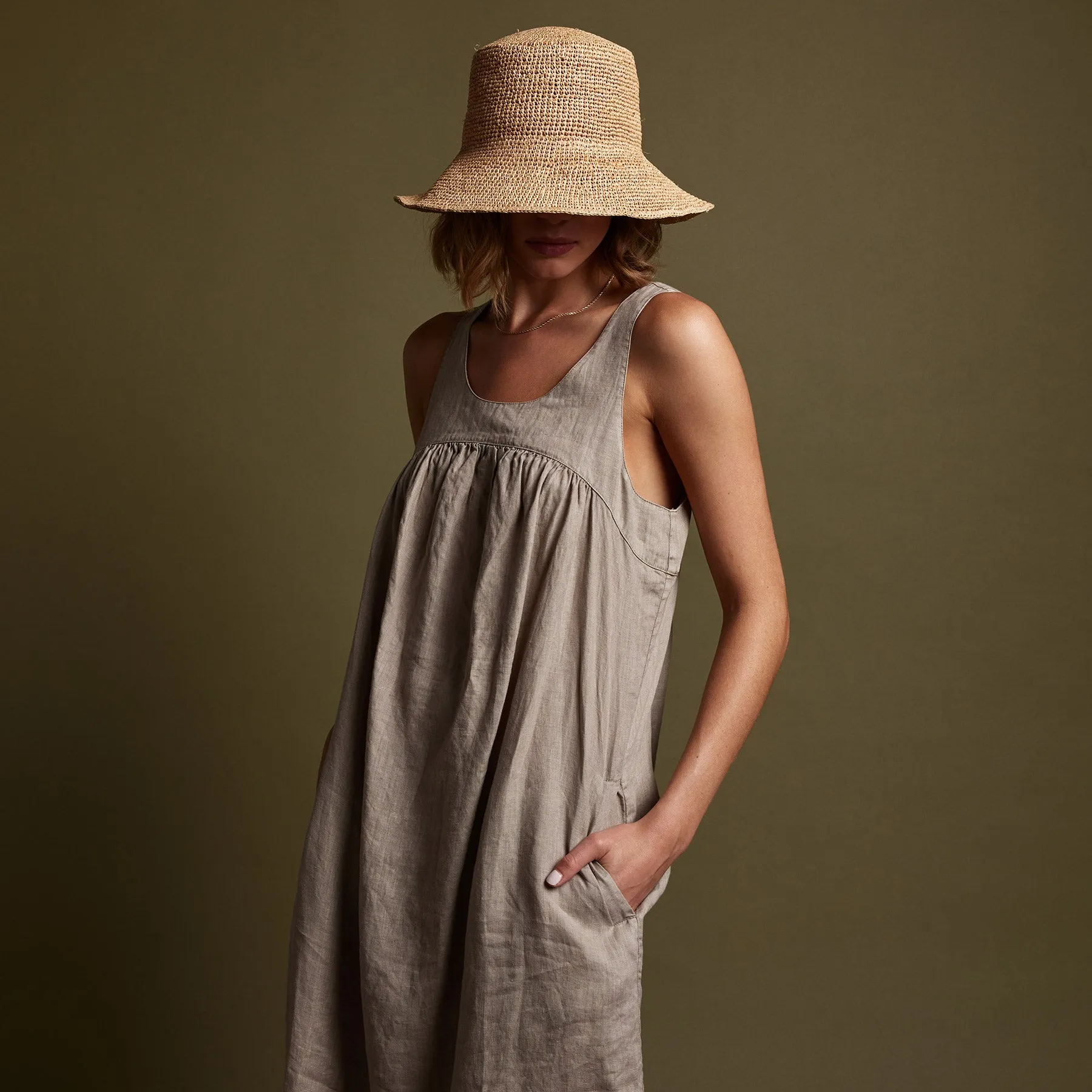 Gathered Linen Dress - Mineral Pigment