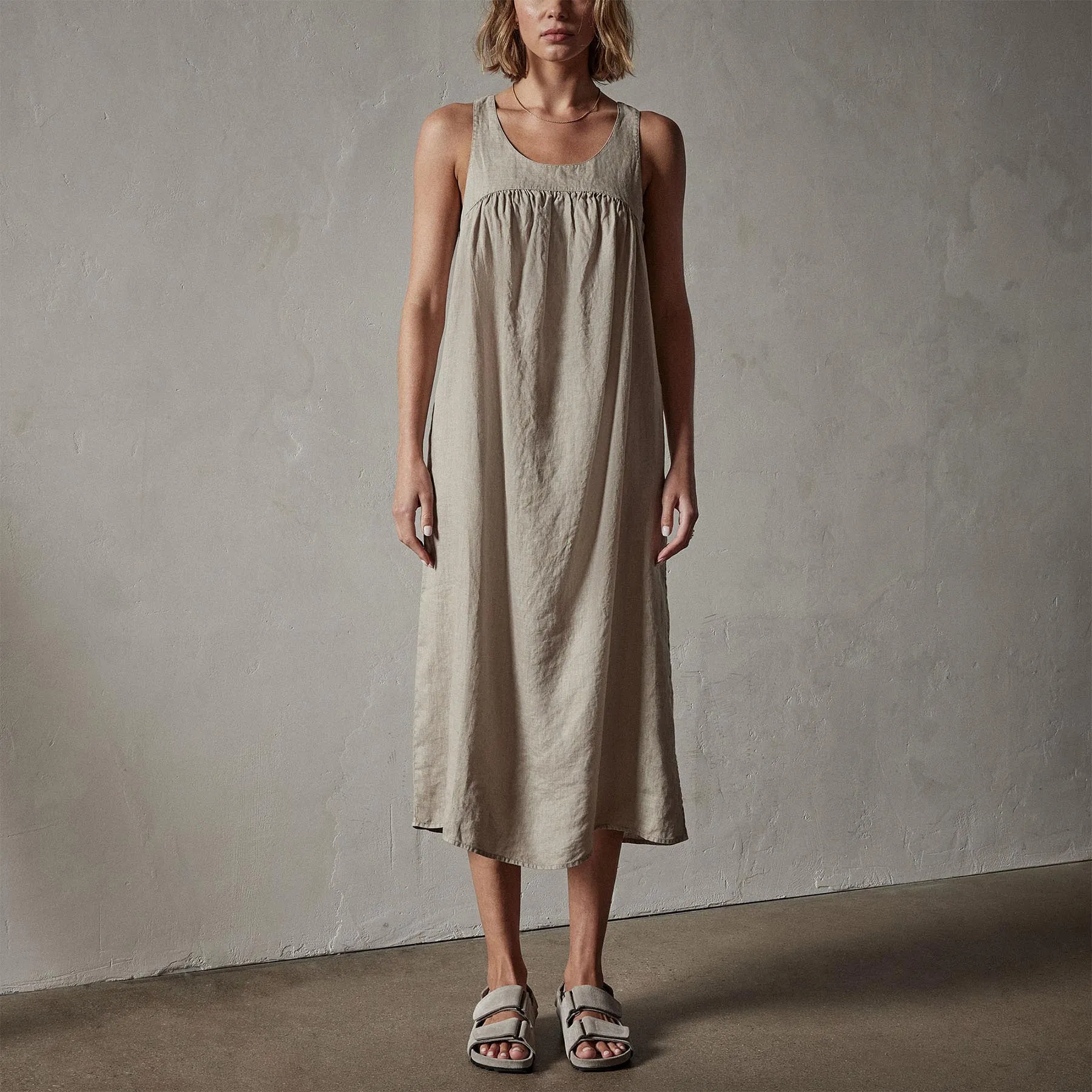 Gathered Linen Dress - Mineral Pigment
