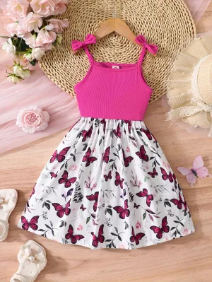 Girls Sleeveless Butterfly Flutter Dress - Adorable A-line for Summer Parties & Playful Days
