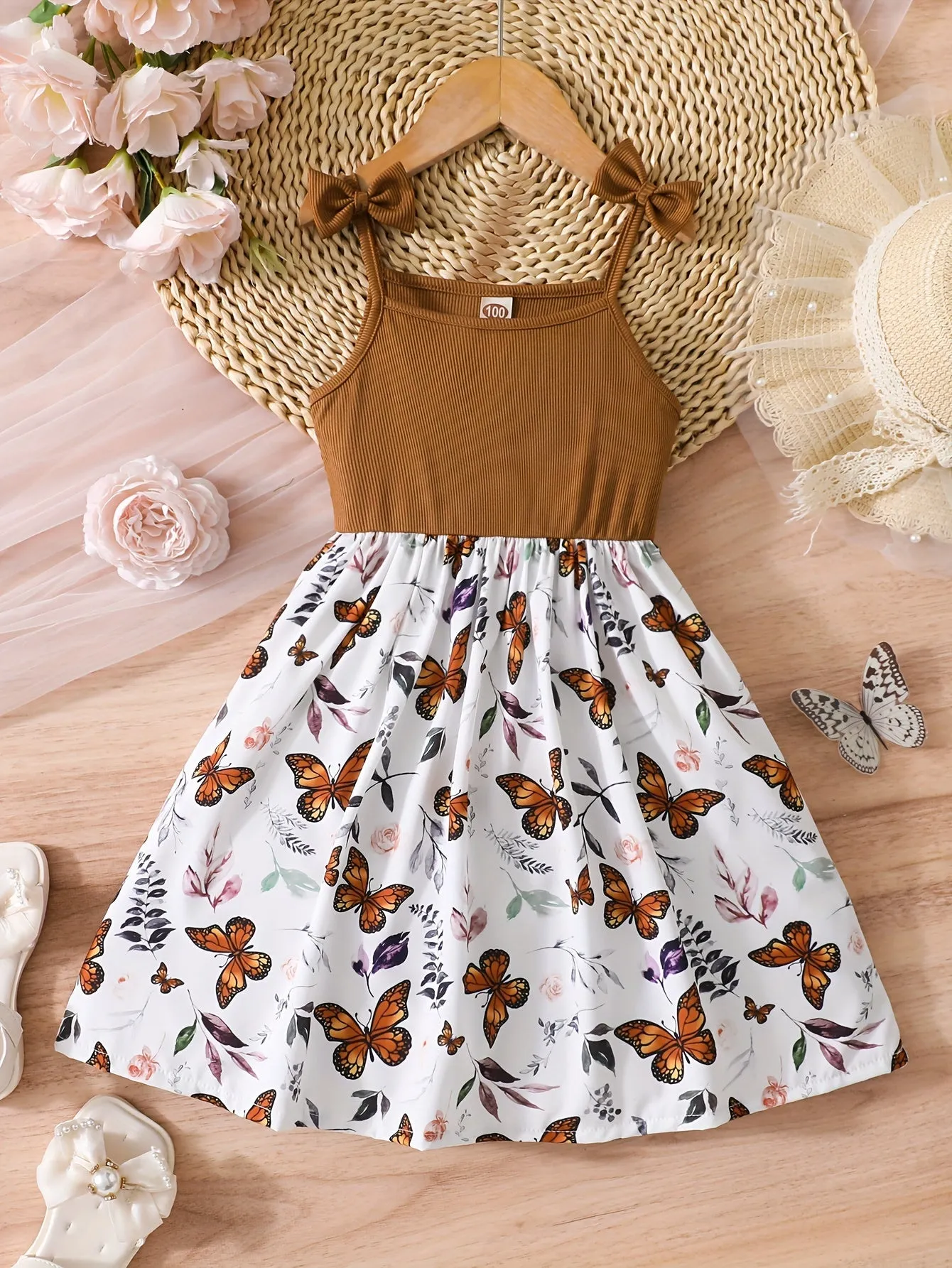 Girls Sleeveless Butterfly Flutter Dress - Adorable A-line for Summer Parties & Playful Days