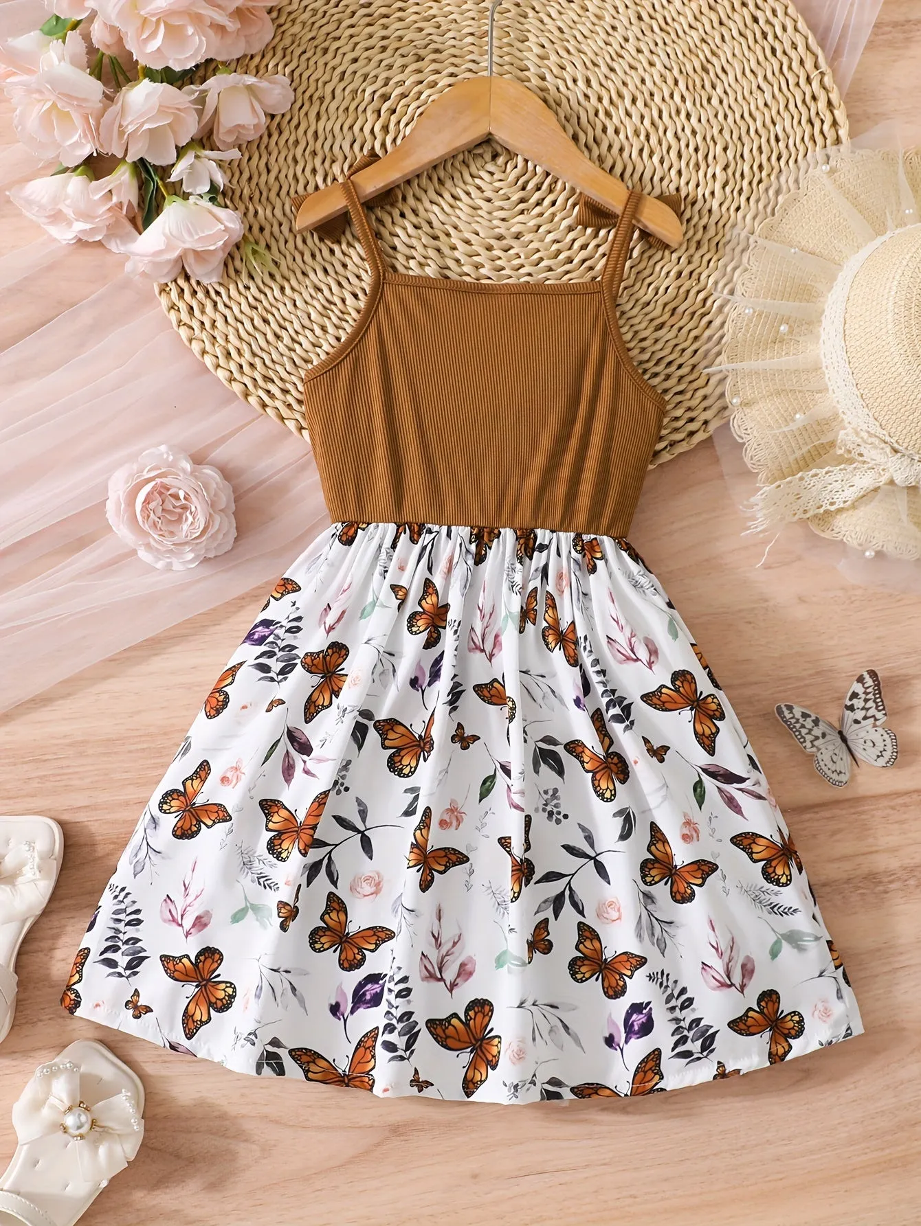 Girls Sleeveless Butterfly Flutter Dress - Adorable A-line for Summer Parties & Playful Days