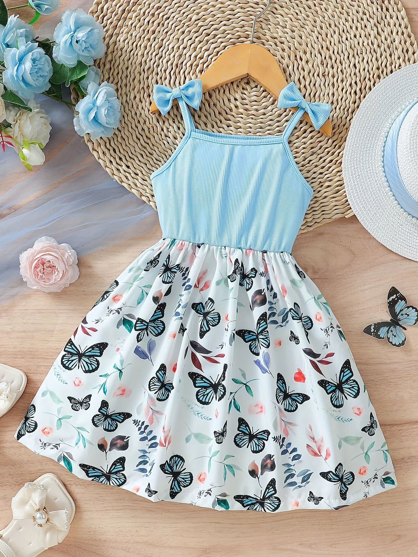 Girls Sleeveless Butterfly Flutter Dress - Adorable A-line for Summer Parties & Playful Days