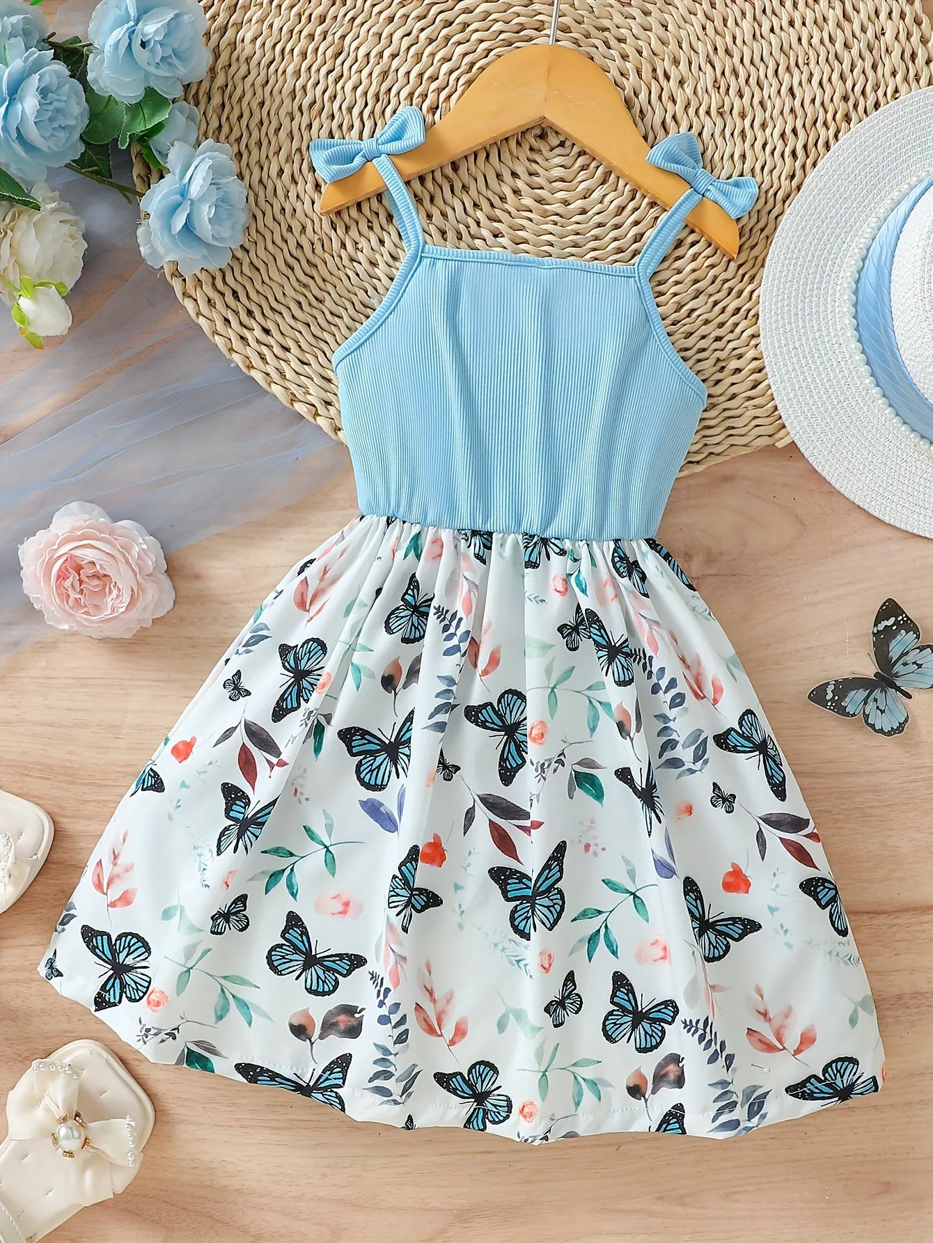 Girls Sleeveless Butterfly Flutter Dress - Adorable A-line for Summer Parties & Playful Days