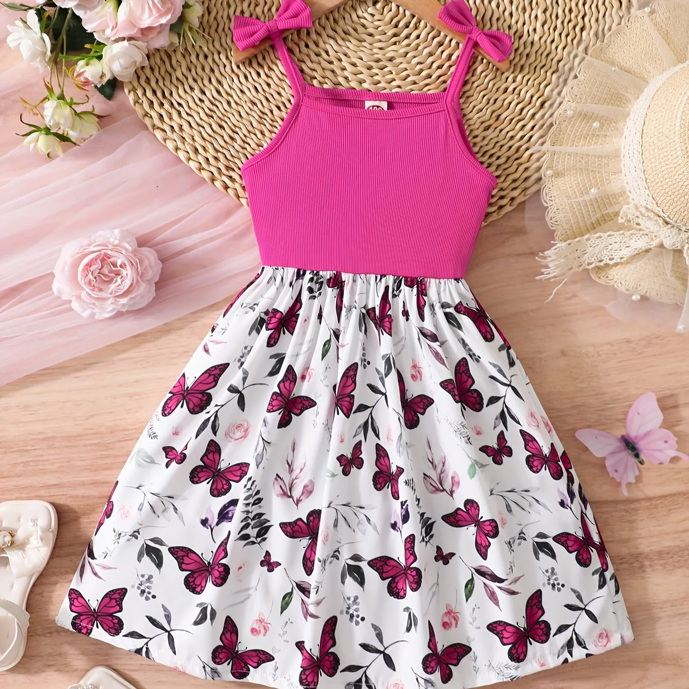 Girls Sleeveless Butterfly Flutter Dress - Adorable A-line for Summer Parties & Playful Days